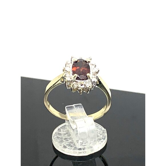 Red Gemstone Diamond Cocktail Ring 10k Yellow Gold Women's Estate Size 6.25 - Picture 3 of 13